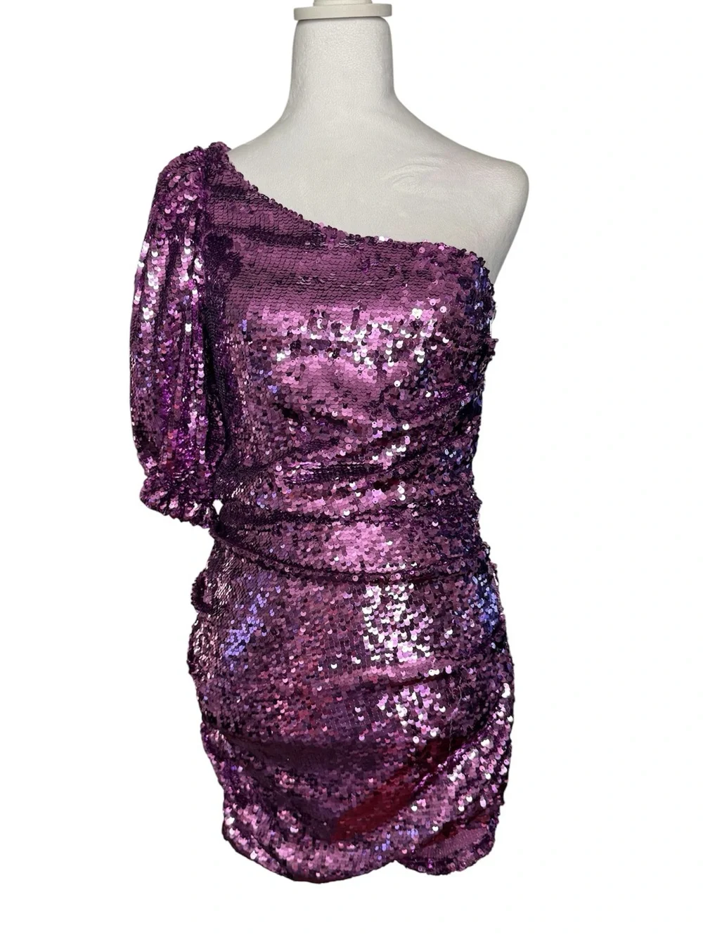 For Love & Lemons Madeleine Purple Sequin One Shoulder Mini Dress XS - Picture 5 of 10